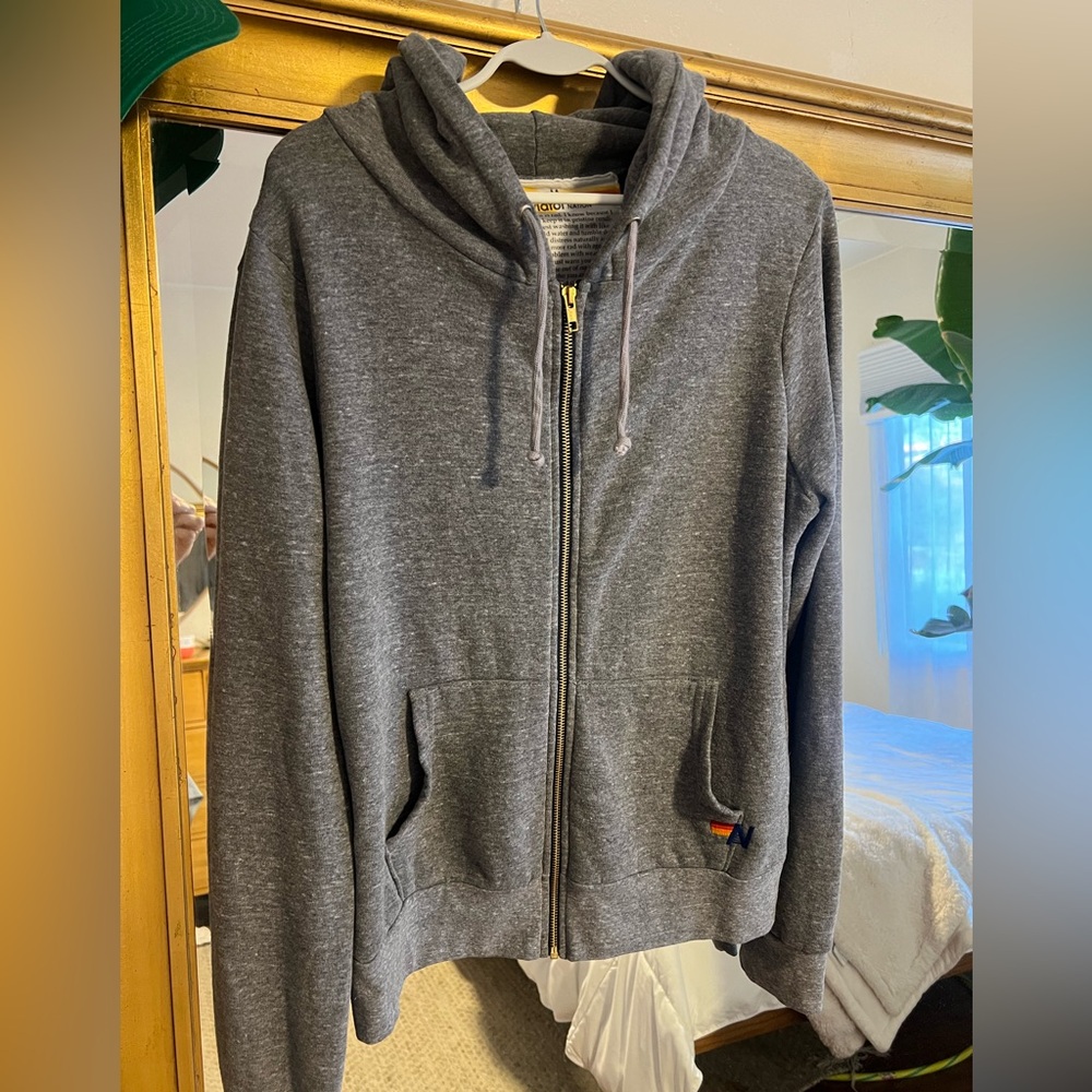 Aviator Nation Lightening Bolt Zip Up Sweatshirt. Grey. Medium. Worn 1-2X
